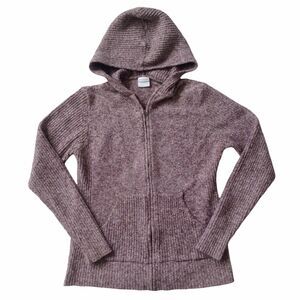 Columbia Youth Junior Knit Sweater Size L Mauve Full-Zip Stretch‎ Hooded Pockets